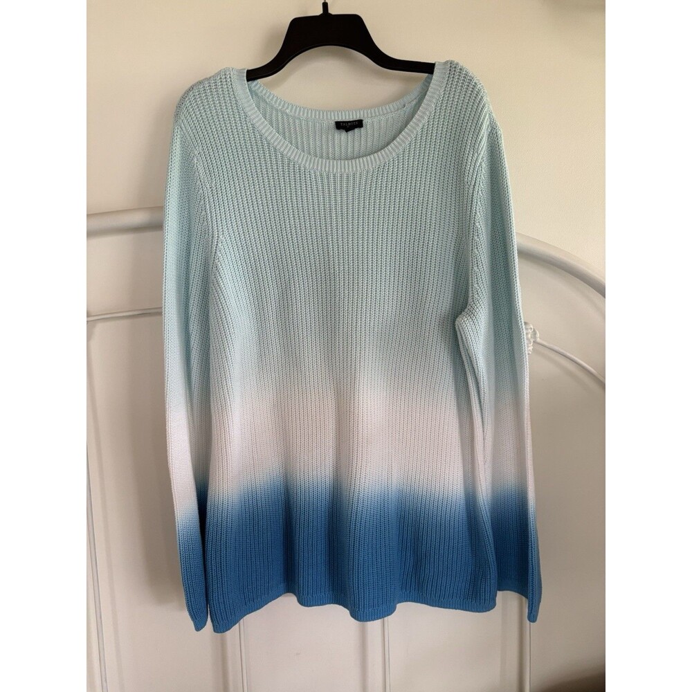 Women’s Ombré Summer Nautical Sweater White Blue Cotton Minimalist Coastal 1X